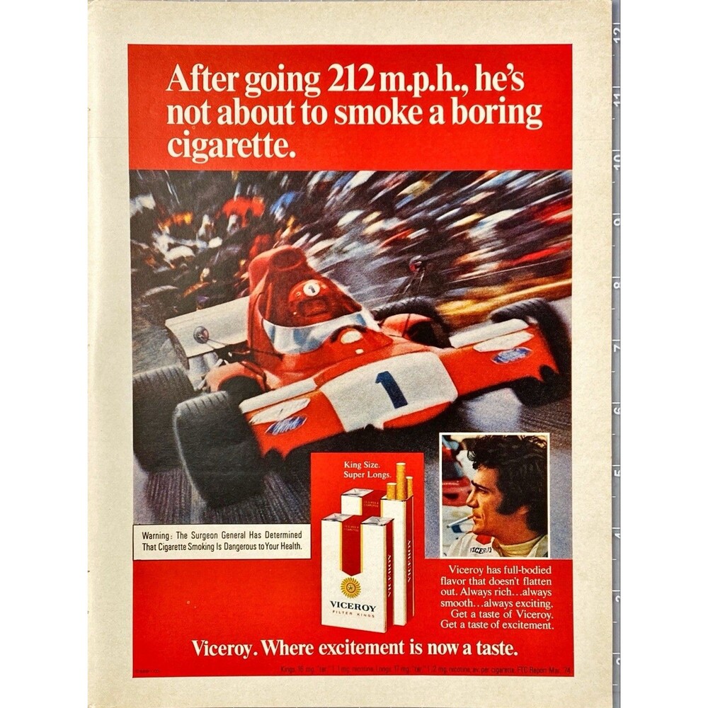 Viceroy Cigarettes Racing Team "After 212 MPH Enjoy a Viceroy" Playboy Print Ad